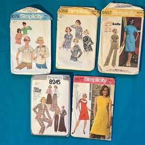 Lot of 5 Vintage 1970s Sewing Patterns Size 10 Bust 32.5”
